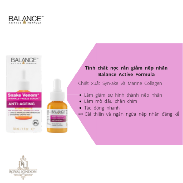 Serum Nọc Rắn Balance Active Formula Snake Venom Wrinkle Freeze 30ml, chống lão hóa, giảm nếp nhăn, căng da, hàng chính hãng