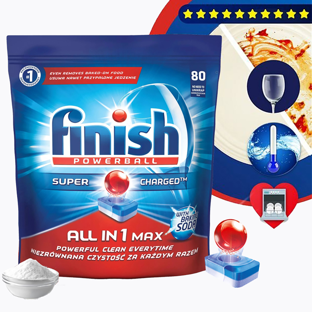 Túi 80 viên rửa chén Finish All In 1 Max Dishwasher Tablets Soda QT025453