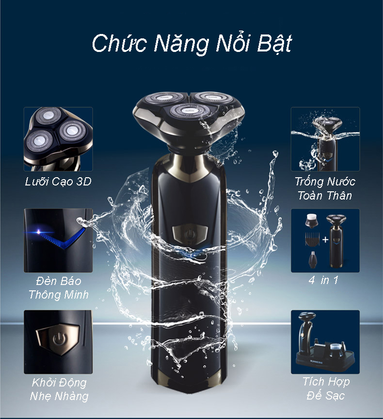 Bộ sản phẩm máy cạo râu cao cấp RUNWE RS968, máy cạo râu đa năng 4 in 1 chống nước cao cấp, máy cạo râu chính hãng