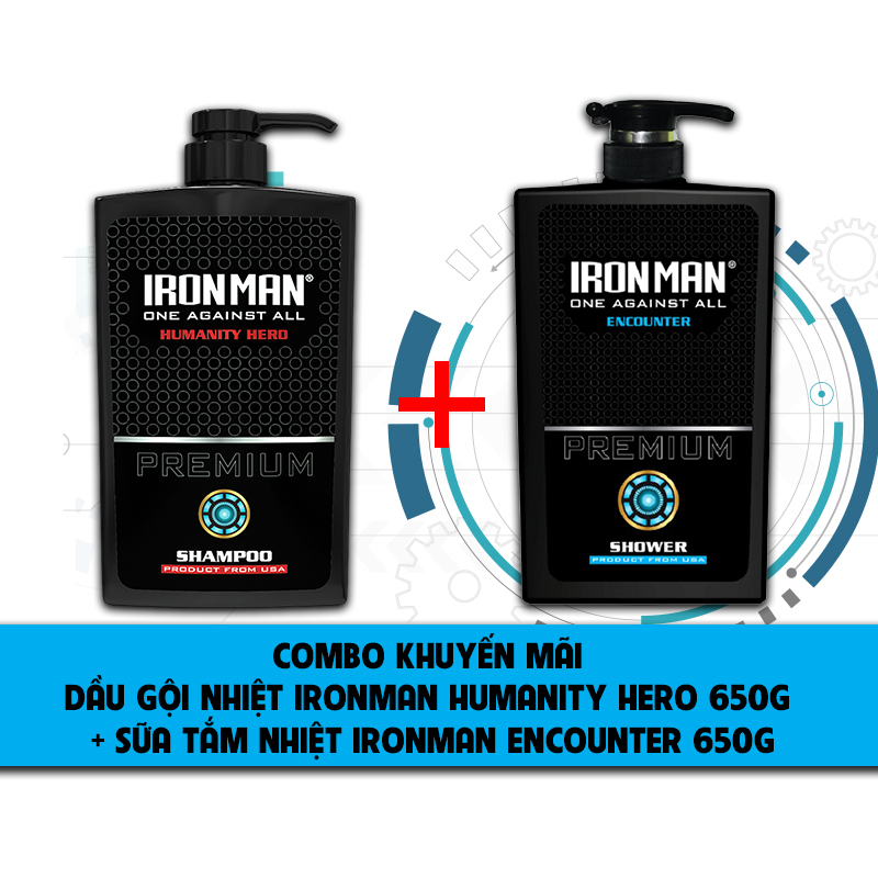 Dầu gội hương nước hoa nam  Ironman Humanity Hero 650g +sữa tắm dành cho da nhờn,thơm lâu nam Ironman Encounter 650g