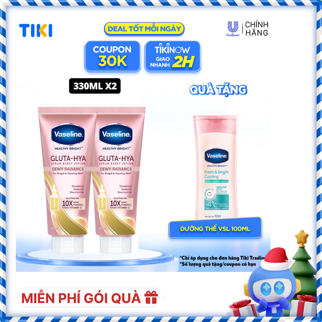 Combo 2 Sữa dưỡng thể Vaseline Gluta-Hya Dưỡng Da Sáng Mịn Sau 7 Ngày Dưỡng sáng chuyên sâu 330 ML