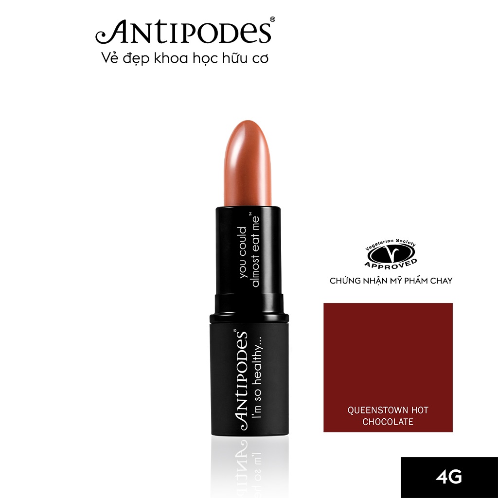 Son Môi Thiên Nhiên Màu #3 Nâu Socola Antipodes Lipstick Queenstown Hot Chocolate 415 4g