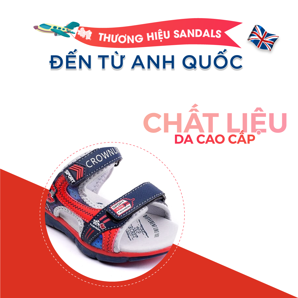 Dép Quai Hậu Cho Bé Trai Đi Học  Thời Trang Cao Cấp Crown Space UK Active Sandals CRUK529 Da Nhẹ Êm Thoáng Khí Thấm Hút Mồ Hôi Cho Trẻ  Size từ 26-35/2-14 Tuổi