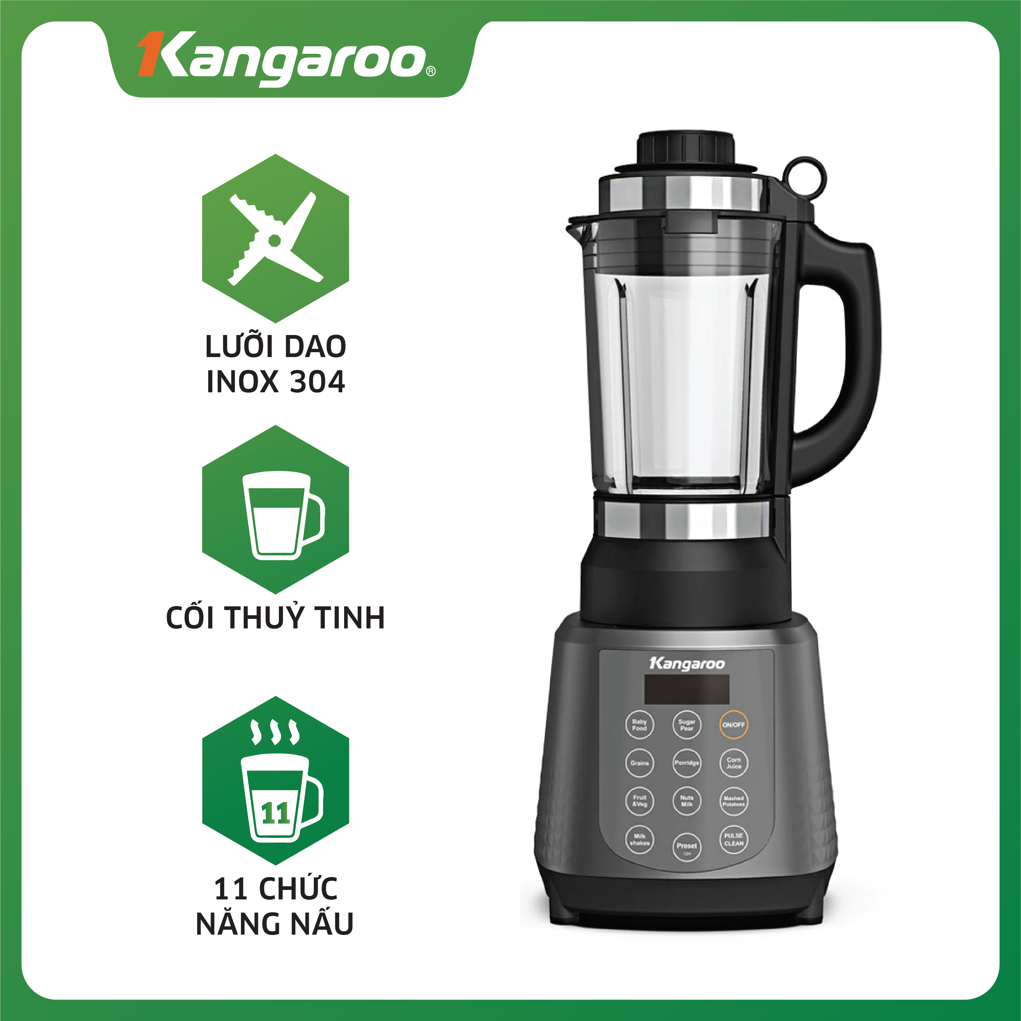 Máy làm sữa hạt đa năng Kangaroo KG12BH 1,2L - Hàng chính hãng