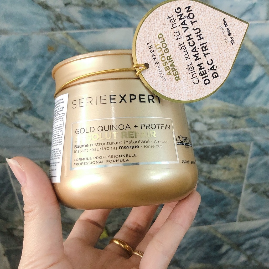 Dầu hấp ủ phục hồi tóc hư tổn L'ORÉAL Serie Expert Gold Quinoa + Protein Absolut Repair Golden Masque - 250ml - (vàng đậm)