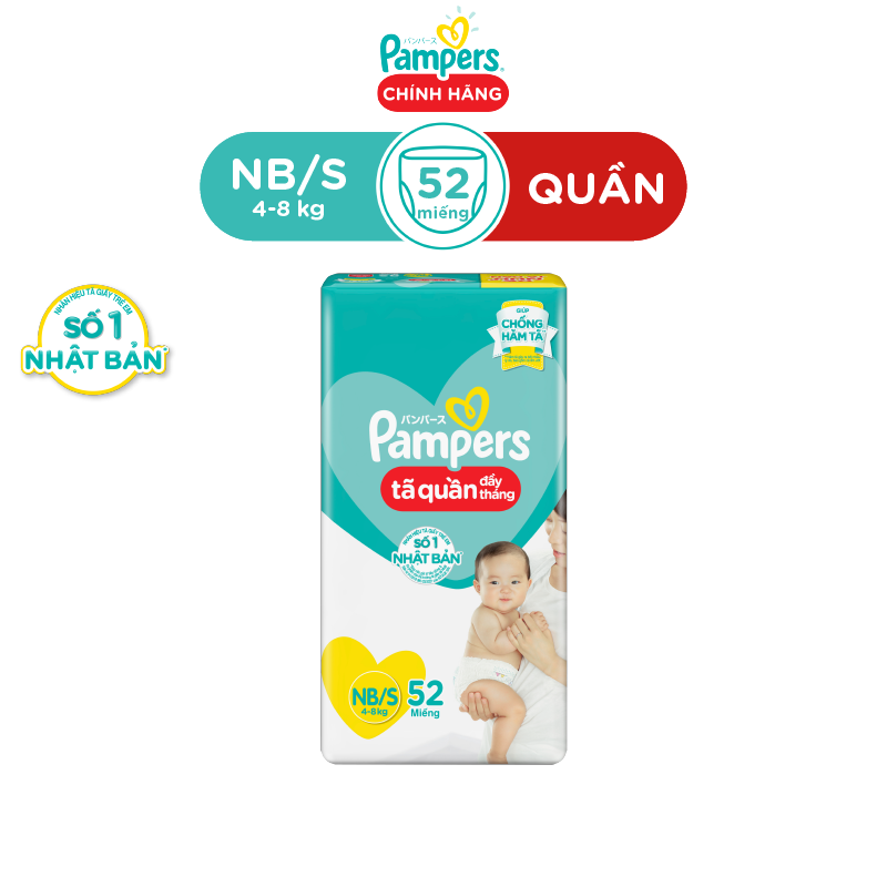 Tã Quần Pampers Đầy Tháng Mới Gói Lớn NB/S52 (52 Miếng)