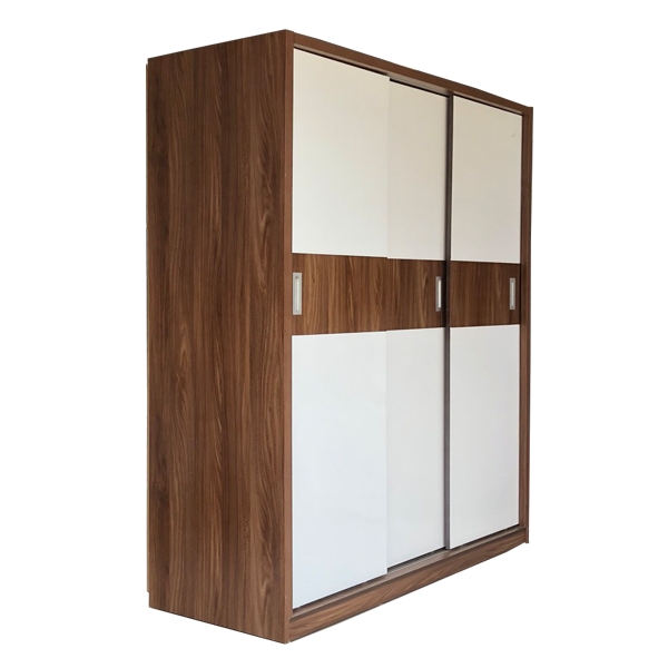 Tủ Áo Cửa Lùa 1m6 Gỗ MDF Melamine Cánh Trắng Sọc Óc Chó