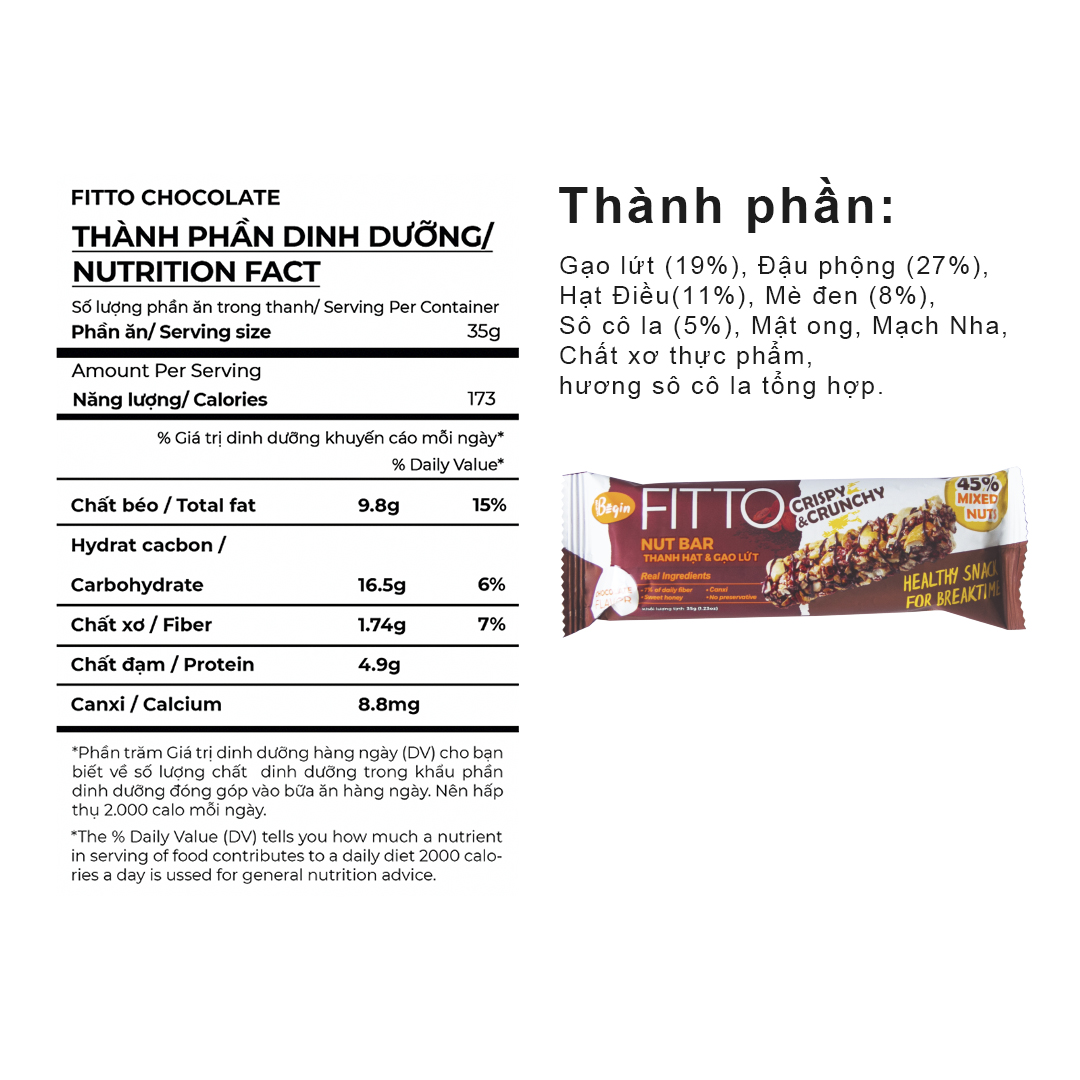 Hộp FITTO Gạo lứt - Hạnh nhân – Socola - Ngũ cốc dinh dưỡng thay thế các bữa ăn tiện lợi, tốt cho sức khỏe, phù hợp với người bận rộn, tập luyện thể thao