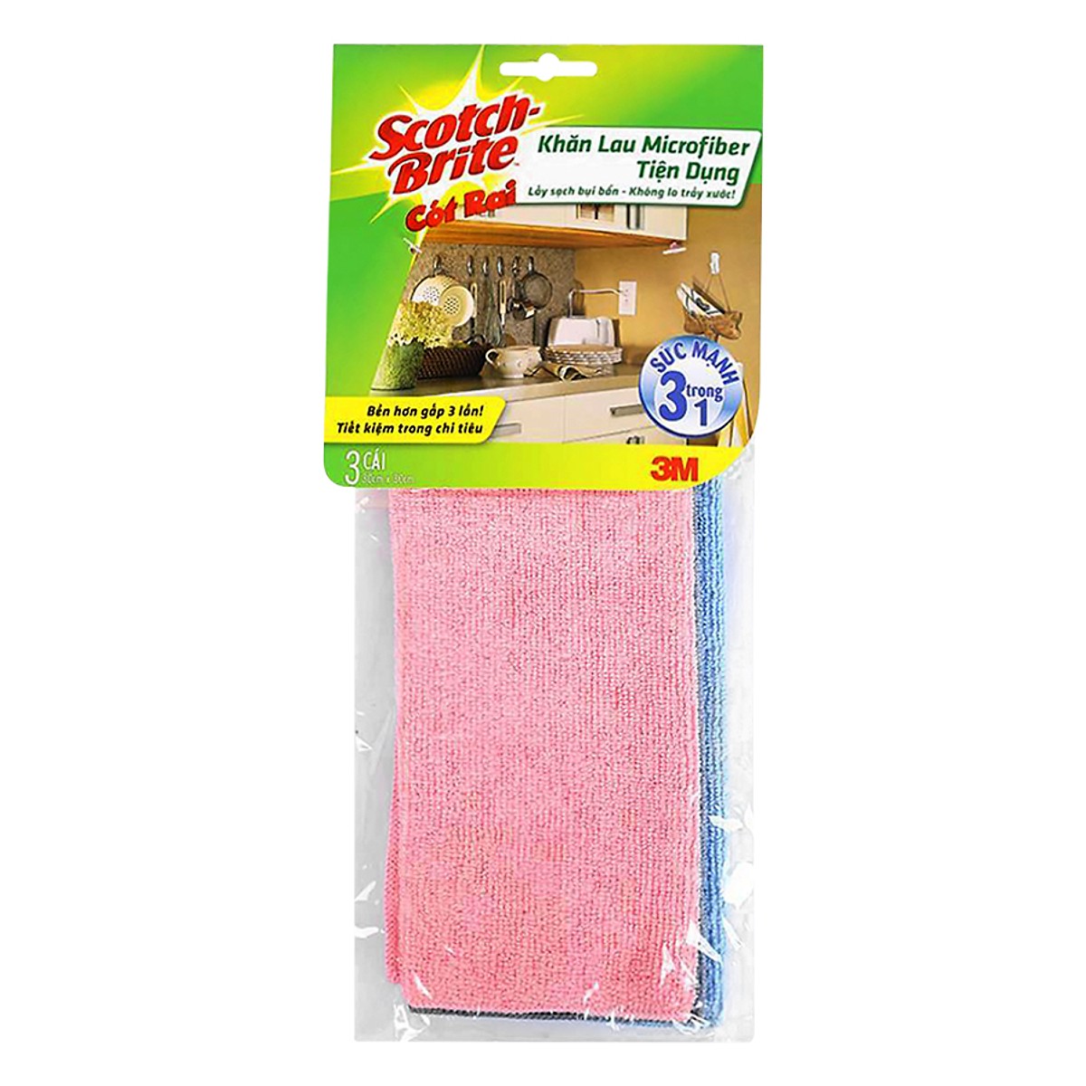 Gói 3 Cái Khăn lau bếp Microfiber tiện dụng Scotch Brite 3M