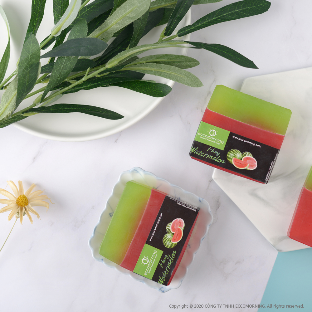 Xà Bông Thiên Nhiên Handmade eccomorning Hình Vuông Hương Dưa Hấu - Watermelon Soap