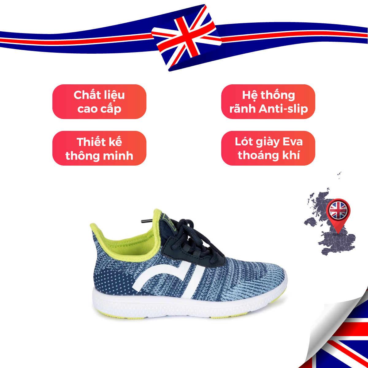 Giày Thể Thao Bé Trai Bé Gái Đi Học Siêu Nhẹ Crown Space UK Sport Shoes CRUK8022 Cho Trẻ em Cao Cấp Êm Thoáng Size 28-35/2-14 Tuổi