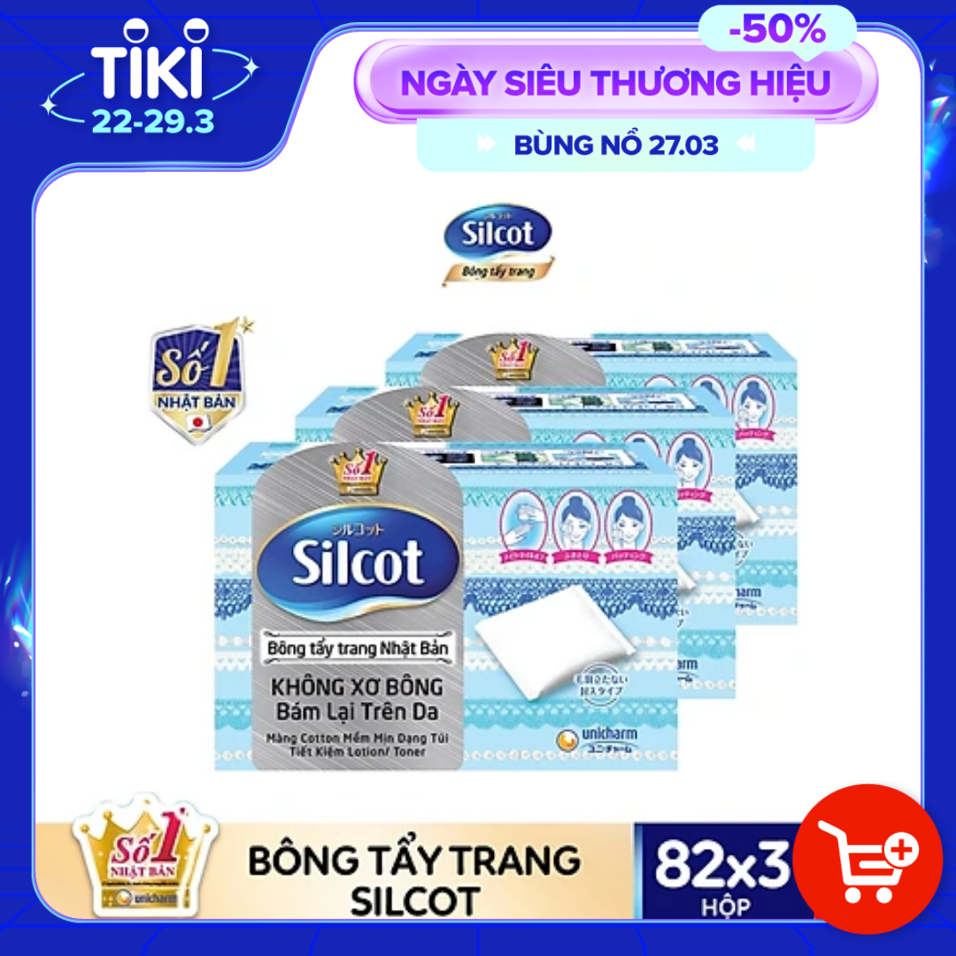 Bộ 3 Hộp Silcot Bông Trang Điểm (bông tẩy trang) Nhật Bản (82 Miếng/Hộp)