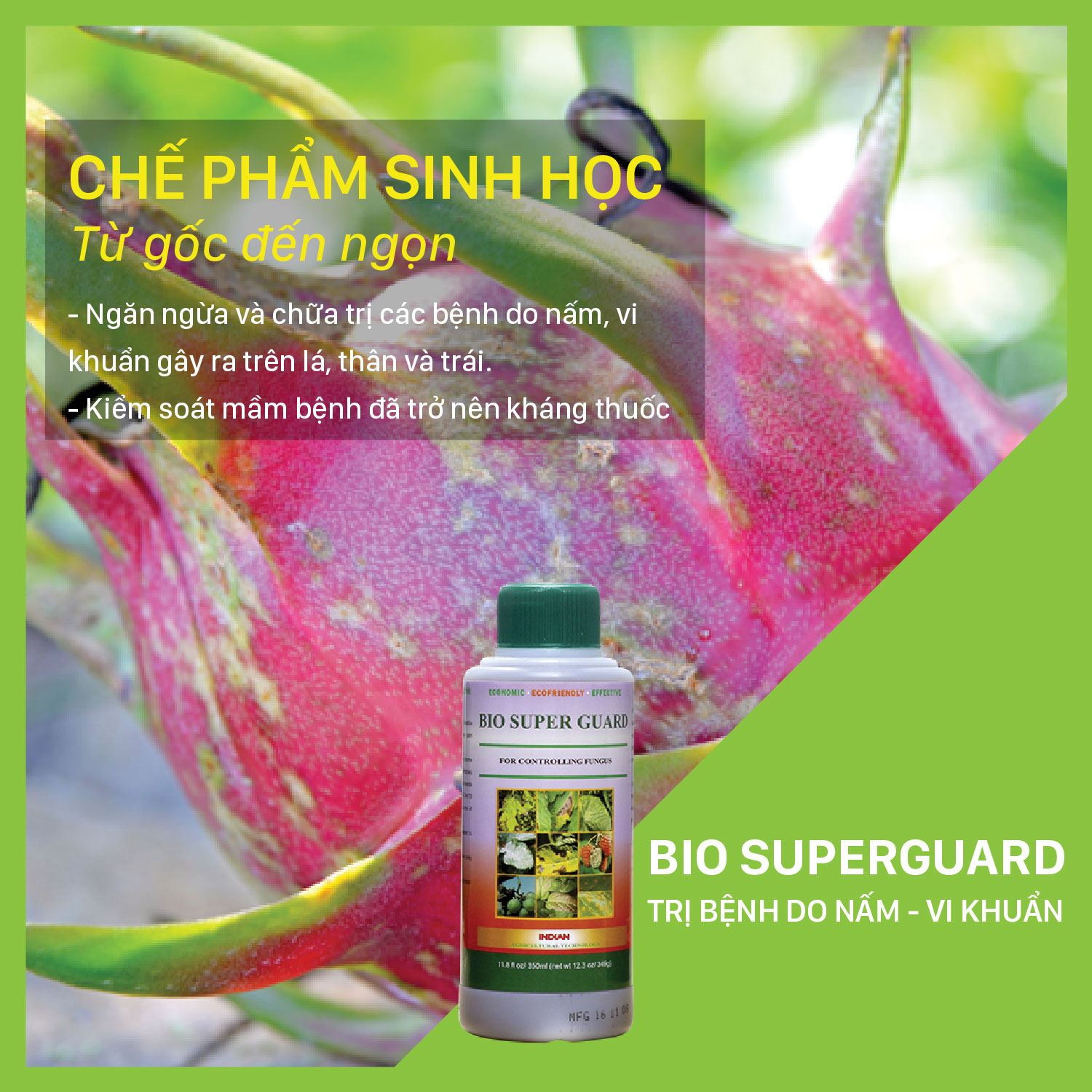 BIO SUPER GUARD - Chai 350ml Phòng trừ bệnh nấm, thán thư, phấn trắng, sương mai