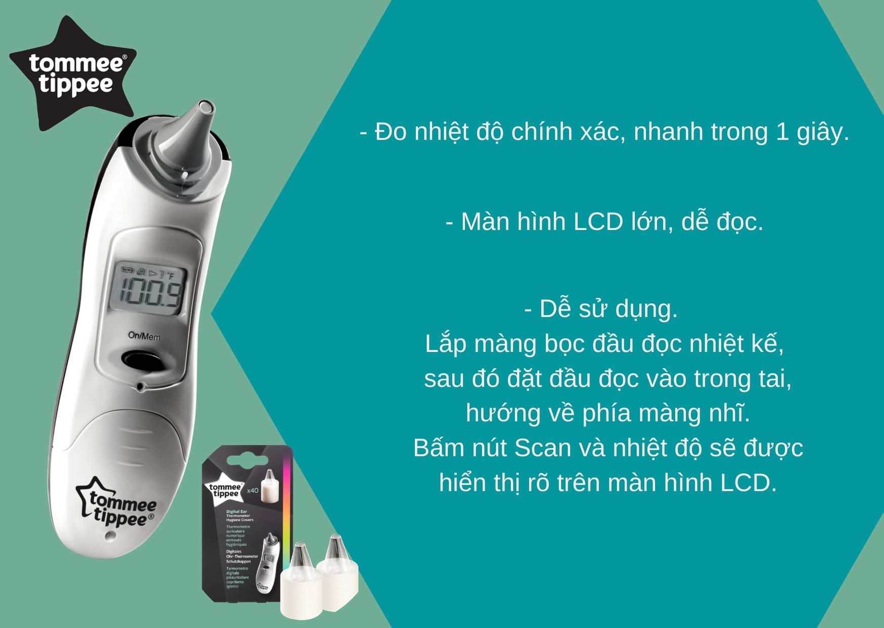 Nhiệt kế số đo tai Tommee Tippee