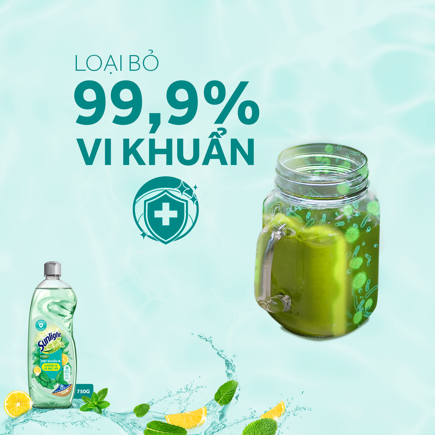 Nước rửa chén Sunlight diệt khuẩn 750ML
