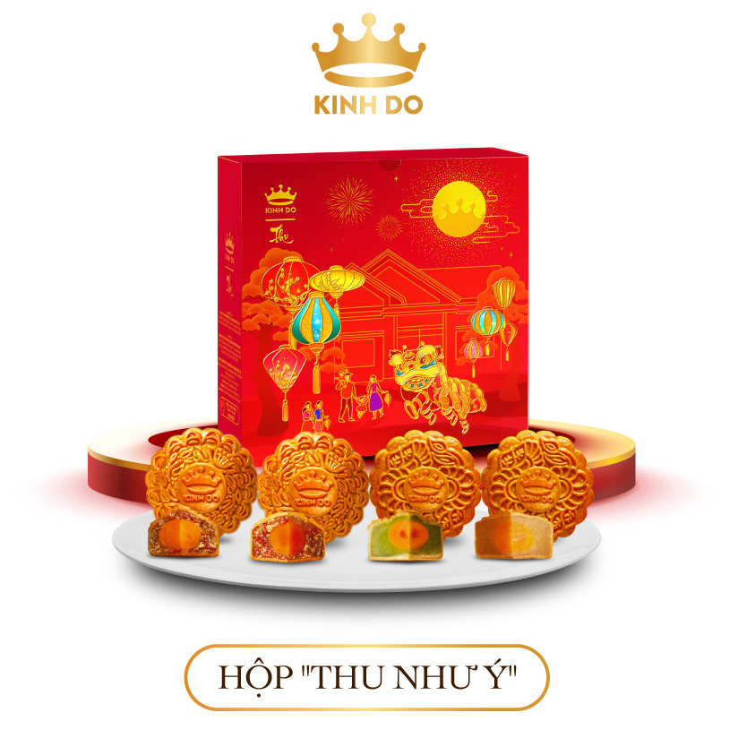 Tặng lồng đèn giấy - Hộp 4 bánh trung thu Kinh Đô &quot;Thưởng Trà Ngắm Trăng&quot; (4 bánh x 210g)