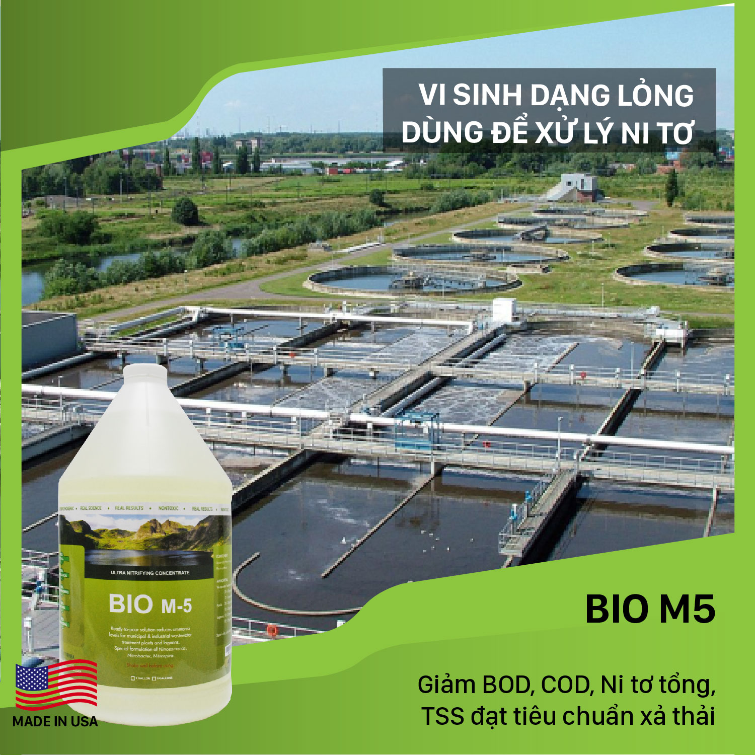 Bio M5 - Vi sinh xử lý Ni tơ cao vượt ngưỡng trong nước thải (vi sinh dạng lỏng)