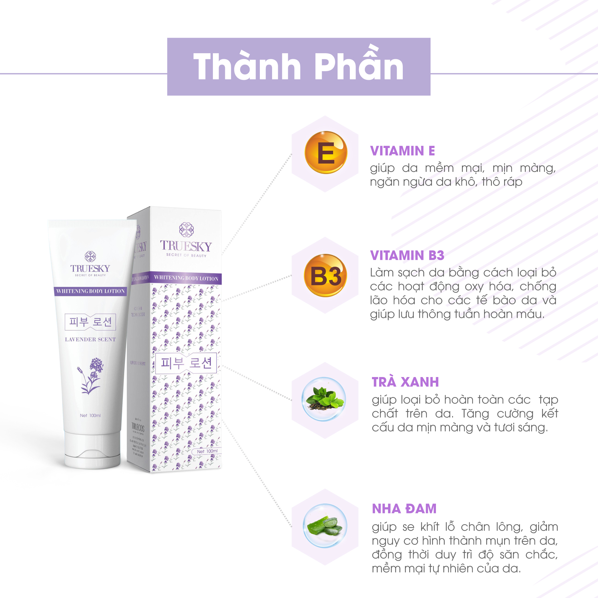 Kem dưỡng trắng da toàn thân hương hoa Lavender Truesky Whitening Body Lotion 100ml