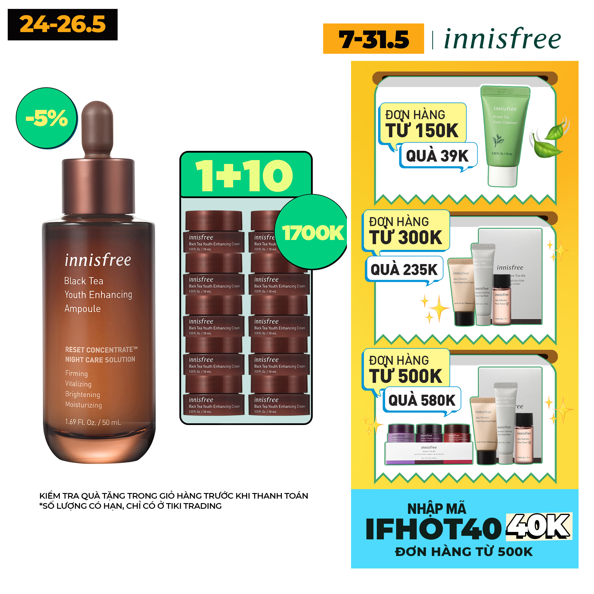 Tinh chất phục hồi da và chống lão hóa trà đen innisfree Black Tea Youth Enhancing Ampoule 50ml - 131173259x