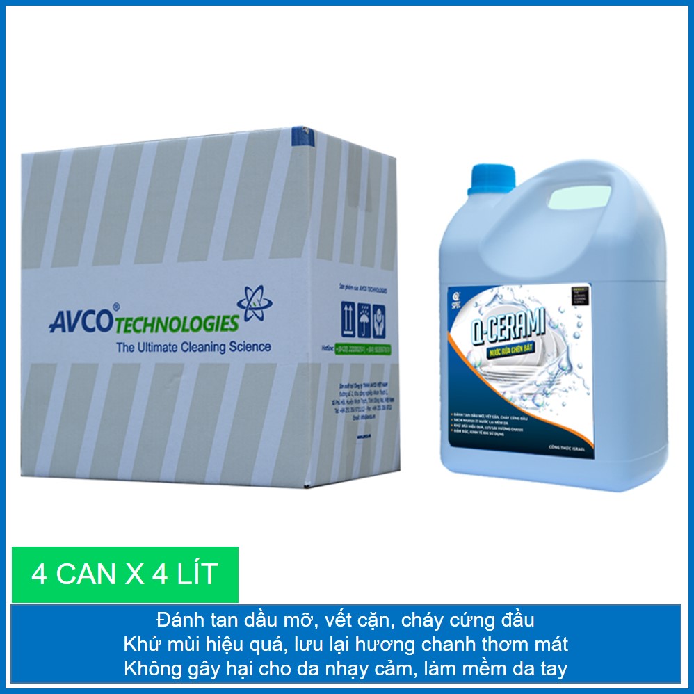 Nước rửa chén Q-CERAMI - thùng carton (4 x can 4 lít) - AVCOchem - Q-HOMECARE