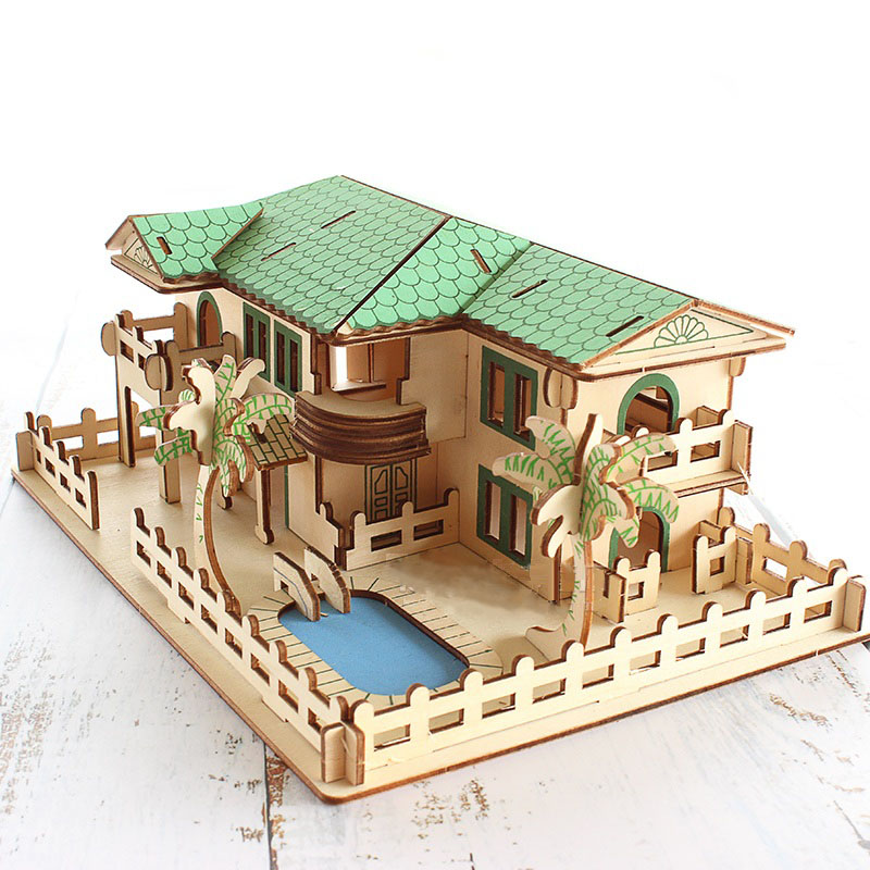 Đồ chơi lắp ráp gỗ 3D Mô hình Nhà Bãi biển Laser