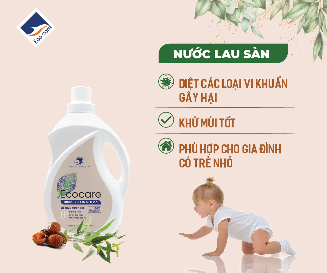 Nước lau sàn Hữu cơ Ecocare đuổi muỗi tinh dầu Sả chanh 2000ml 