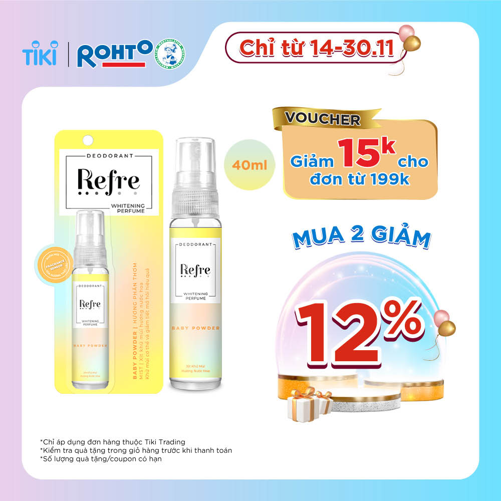 Xịt Khử Mùi Dưỡng Trắng Hương Nước Hoa Refre Whitening Baby Powder Hương Phấn Thơm (30ml)