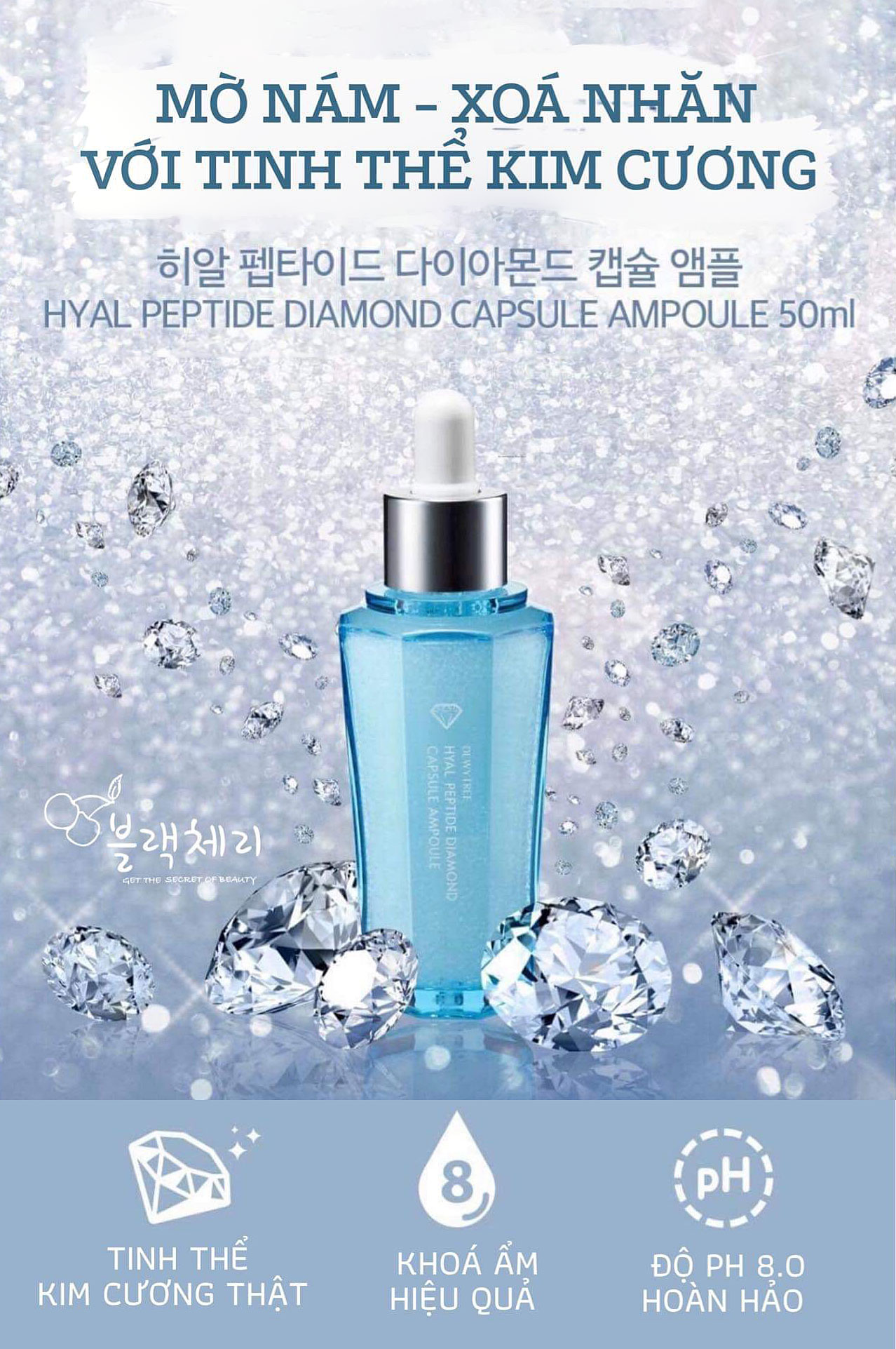 Serum Tinh Chất Tinh Thể Kim Cương Dưỡng Ẩm Trắng Da Se Khít Lỗ Chân Lông Phục Hồi Trẻ Hóa Da Dewytree Hyal Peptide Diamond Capsule Ampoule (50ml)