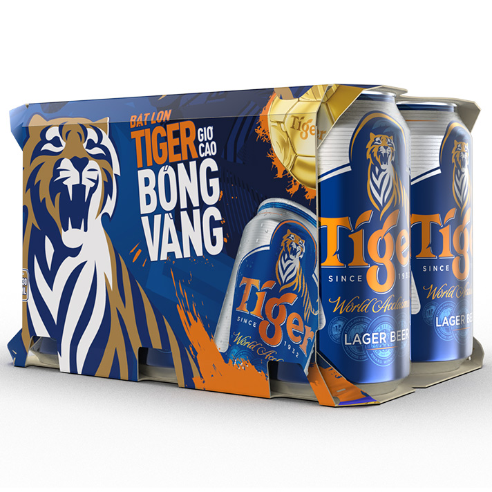 Lốc 6 Lon Tiger (330ml / Lon) (Bật lon Tiger giơ cao bóng vàng)