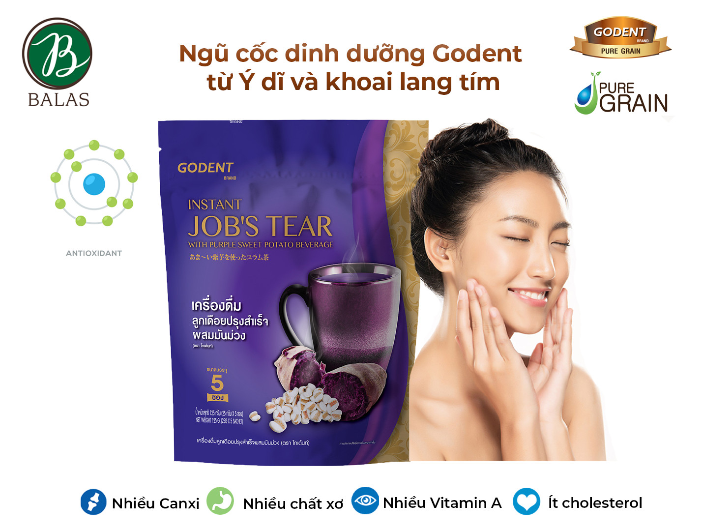 Ngũ cốc dinh dưỡng Godent từ ý dĩ và khoai lang tím