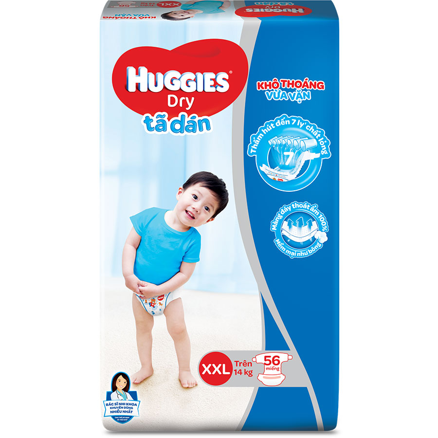 Tã Dán Huggies Dry Gói Cực Đại XXL56 (56 Miếng) - Bao Bì Mới