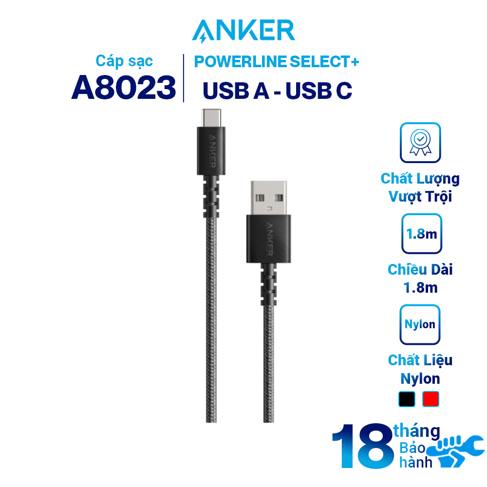 Dây Cáp Sạc USB Type-C Anker PowerLine Select+ A8022 0.9m / A8023 1.8m - Hàng Chính Hãng