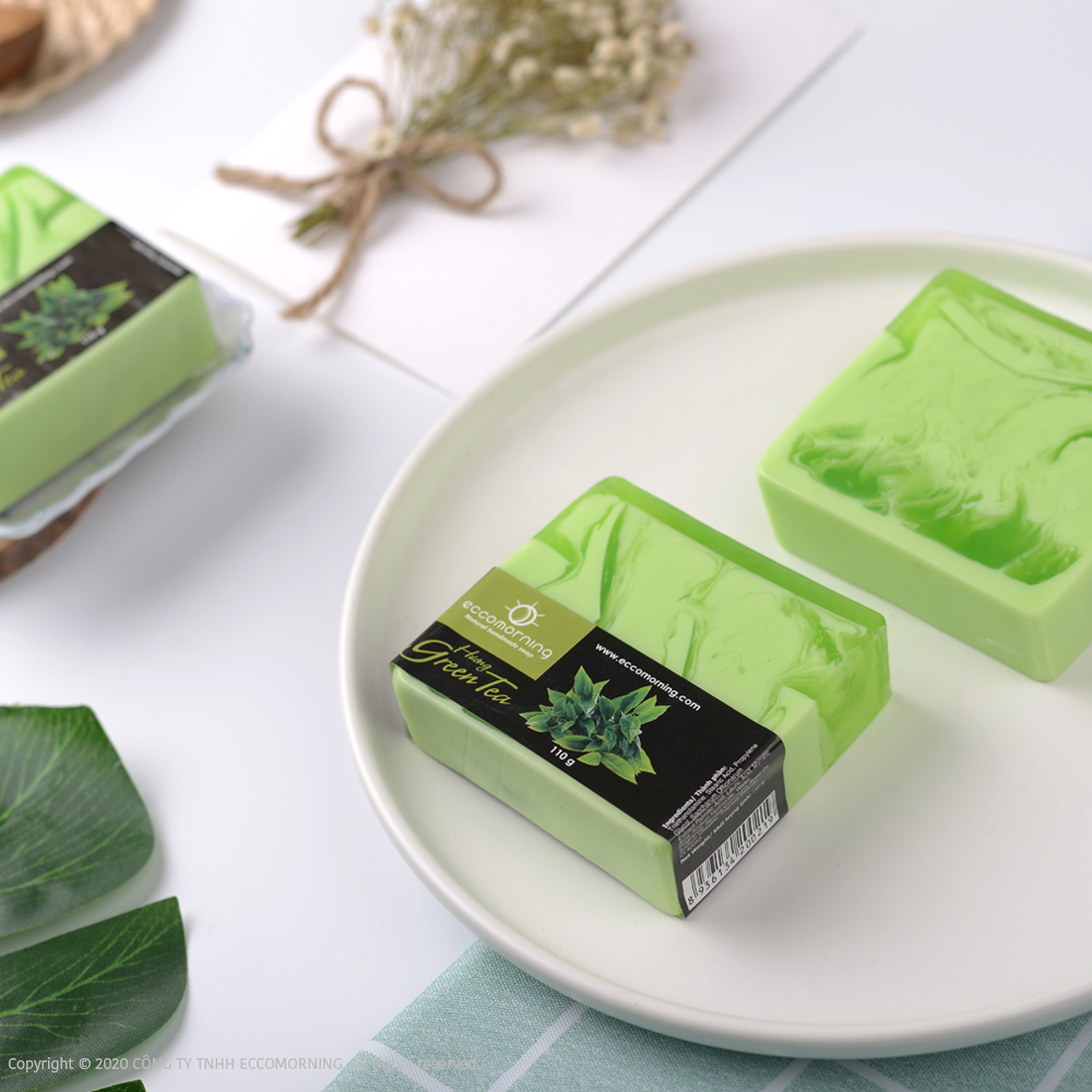 Xà Bông Thiên Nhiên Handmade eccomorning Hình Vuông Hương Trà Xanh – Green Tea Soap