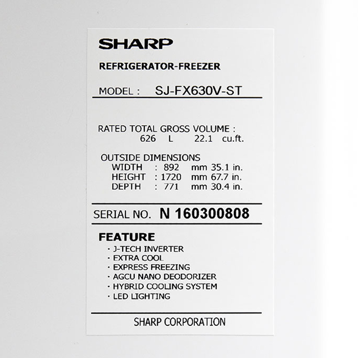 Tủ Lạnh Sharp Inverter 556L SJ-FX630V-ST - Giao Tại HCM