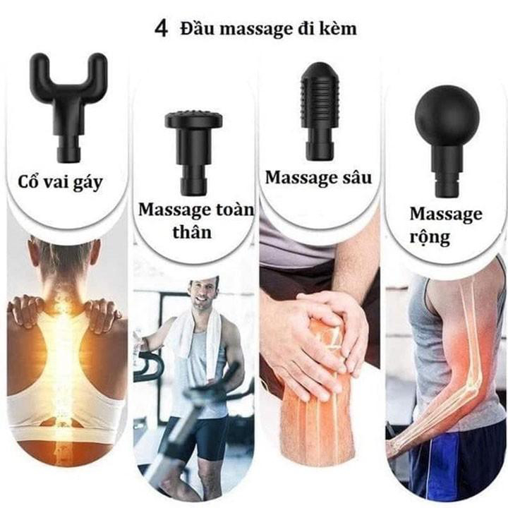 Máy Mát Xa Hỗ Trợ Mát Xa Chuyên Sâu, Giảm Đau Cơ, Cứng Khớp - Máy Massage Cầm Tay Tiện Lợi 4 Đầu, 6 Tốc Độ Rung - Hàng Chính Hãng