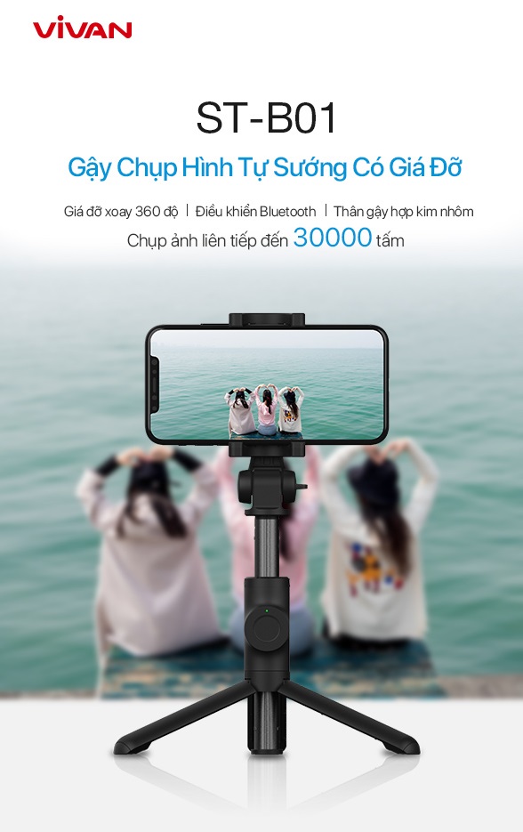 [[ Chụp Liên Tiếp 30,000 Lần - Phạm Vi 10m - Bluetooth 4.2 - KÈM VIDEO ]] - Gậy Chụp Hình Tự Sướng Selfie Không Dây Bluetooth Xoay 360 Độ Vivan - Hàng Chính Hãng