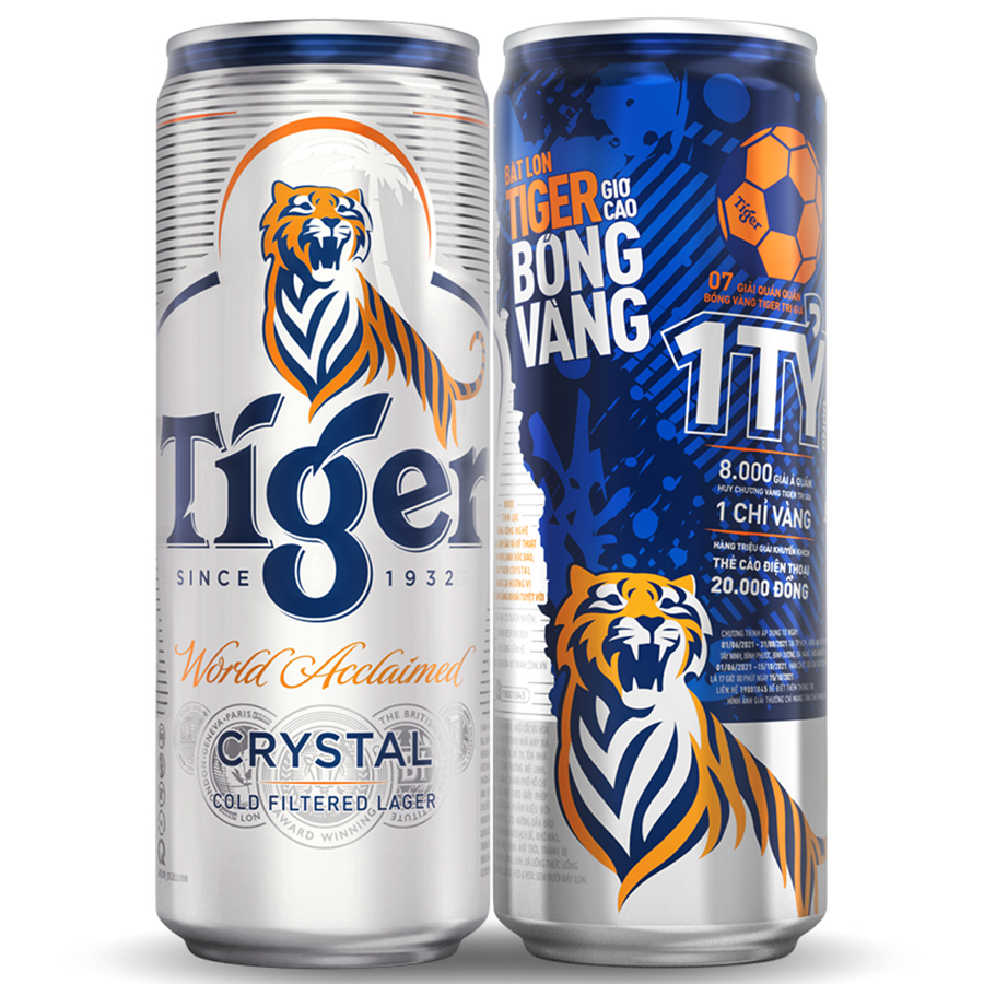 Thùng Bia Tiger Crystal 24 Lon Cao (330ml/Lon) (Bật lon Tiger giơ cao bóng vàng)