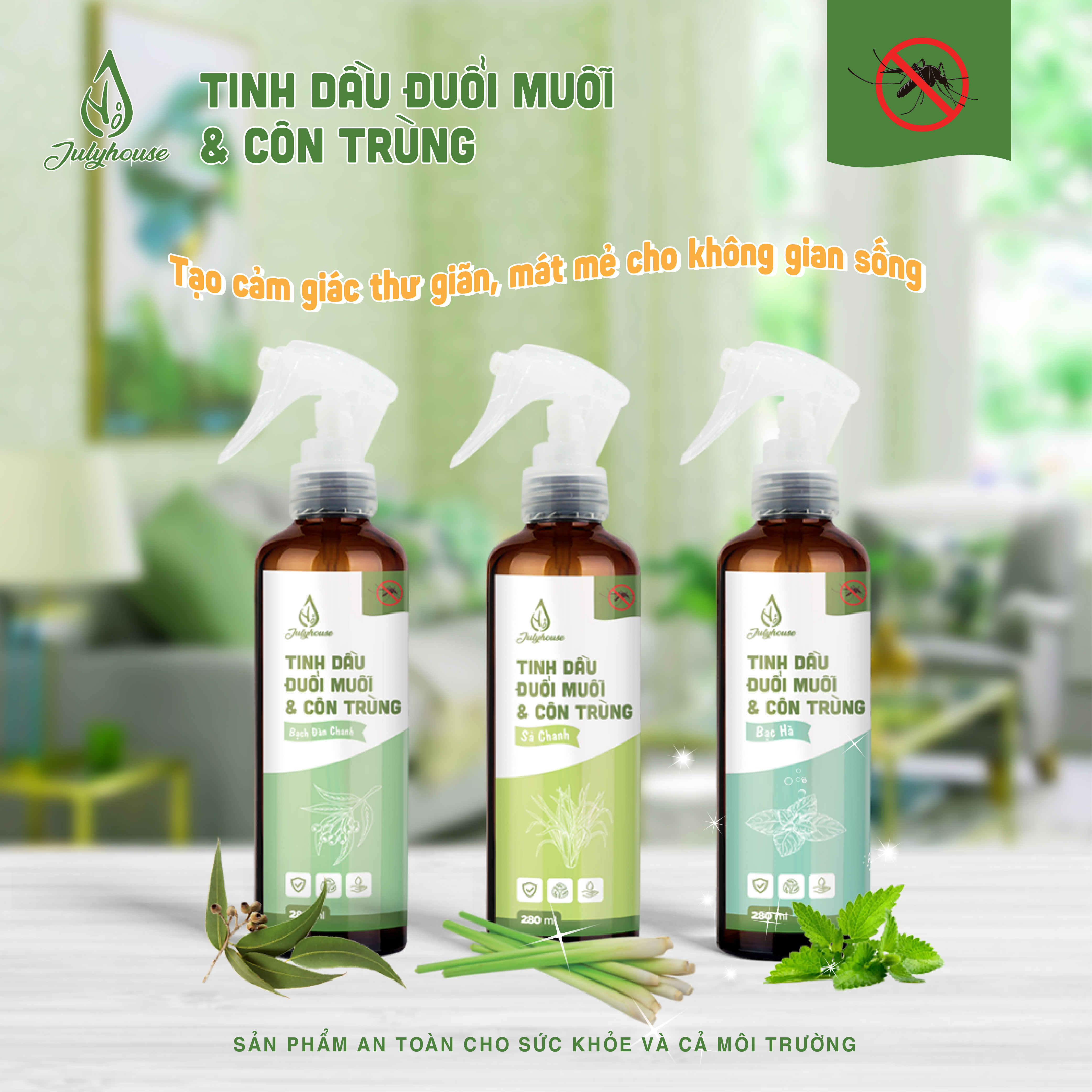 Bình xịt đuổi muỗi và côn trùng tinh dầu sả chanh 50ml JULYHOUSE