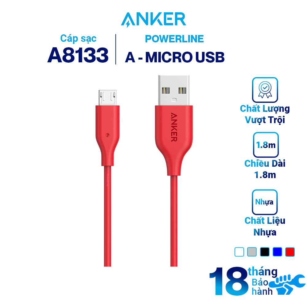 Dây Cáp Sạc Micro USB Anker PowerLine 1.8m - A8133 - Hàng Chính Hãng