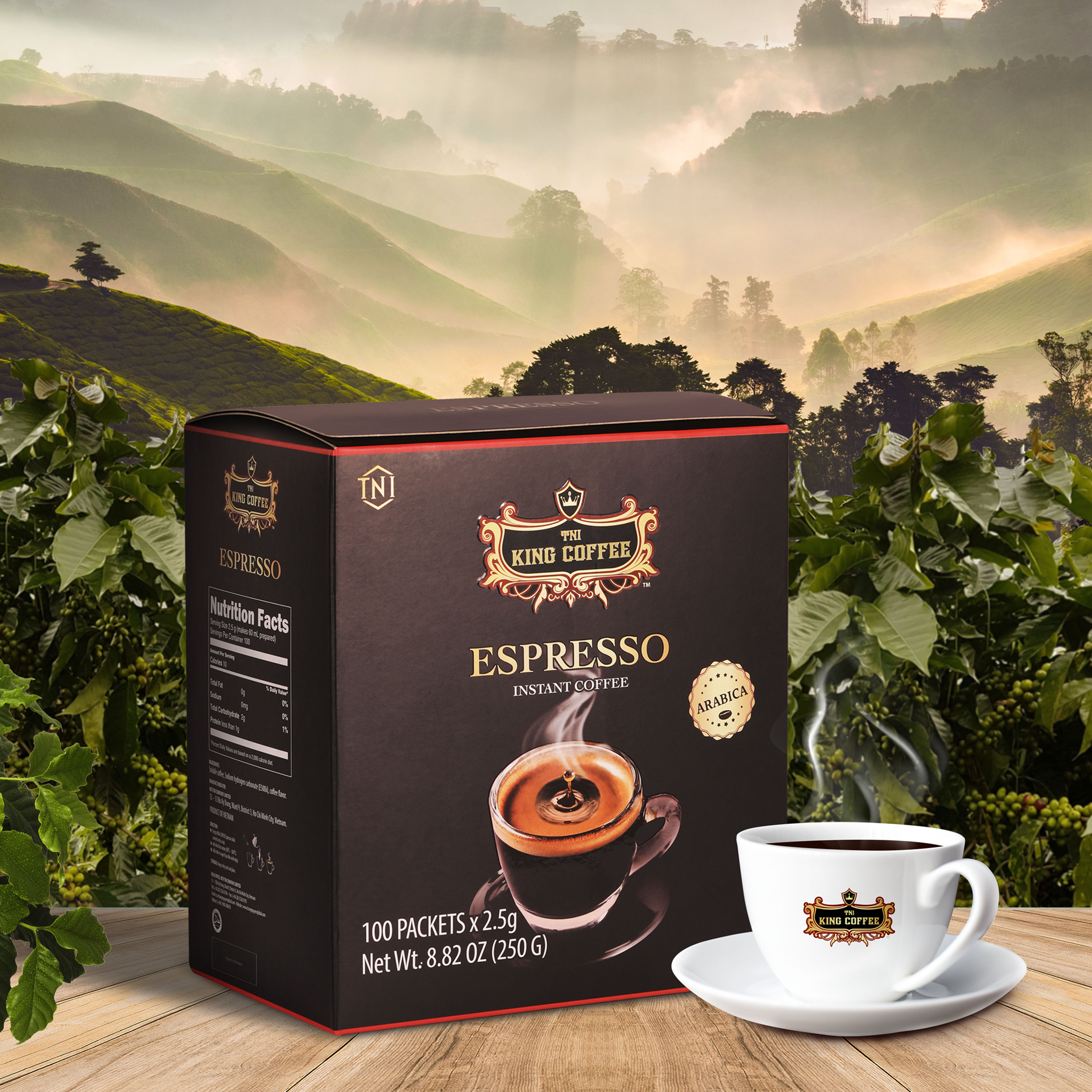 Hình ảnh Cà Phê Đen Hòa Tan Espresso KING COFFEE - Hộp 100 gói x 2.5g