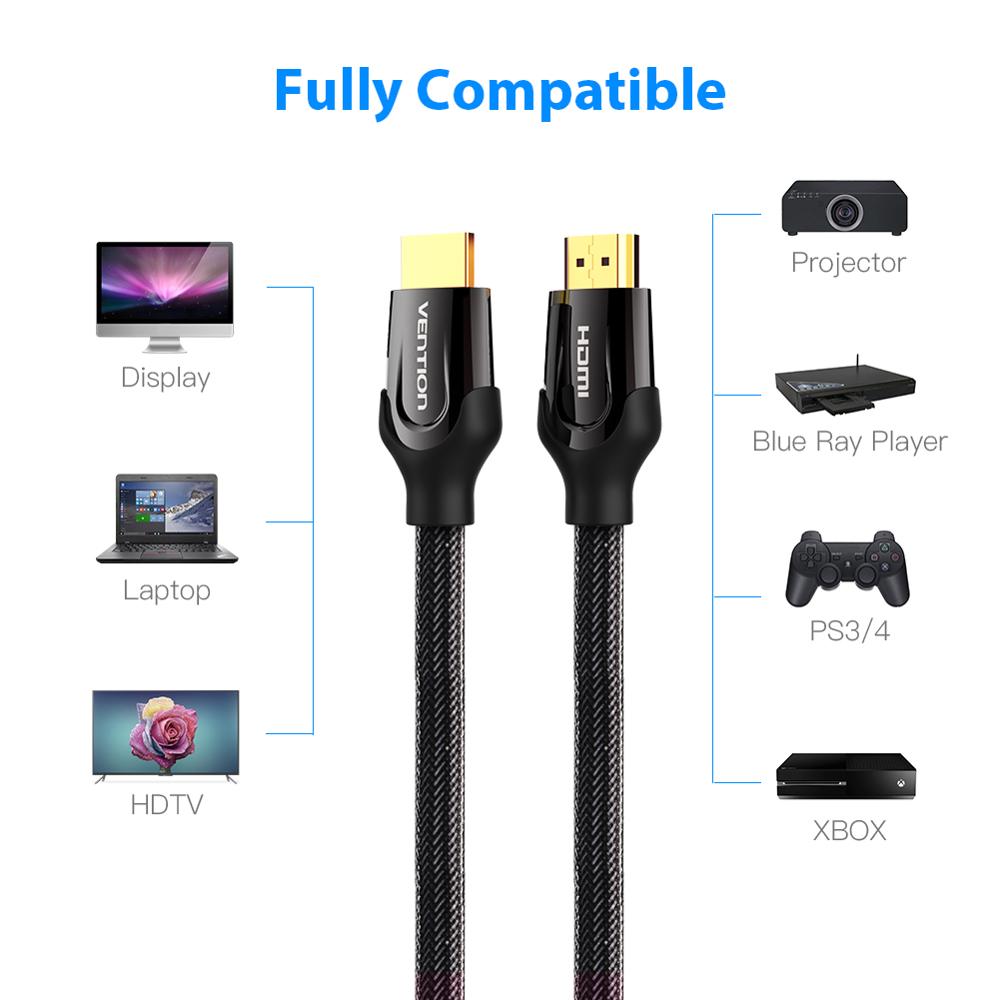 Cáp HDMI tròn 2.0 bọc nylon Vention VAA-B05 (1,5m - 3m) - Hàng Chính Hãng