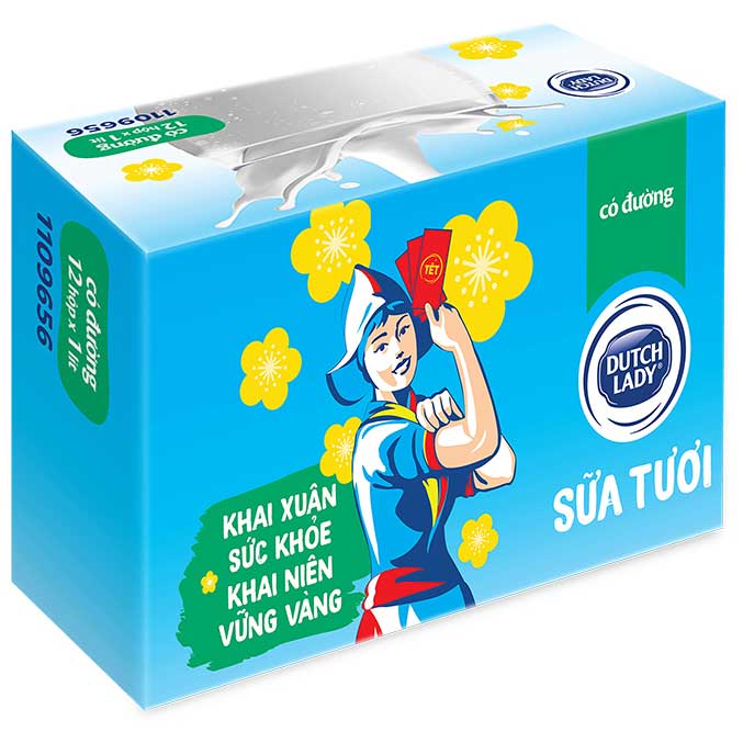 Thùng 12 Hộp Sữa Tươi Tiệt Trùng Dutch Lady Cô Gái Hà Lan Có Đường (12 X 1L)