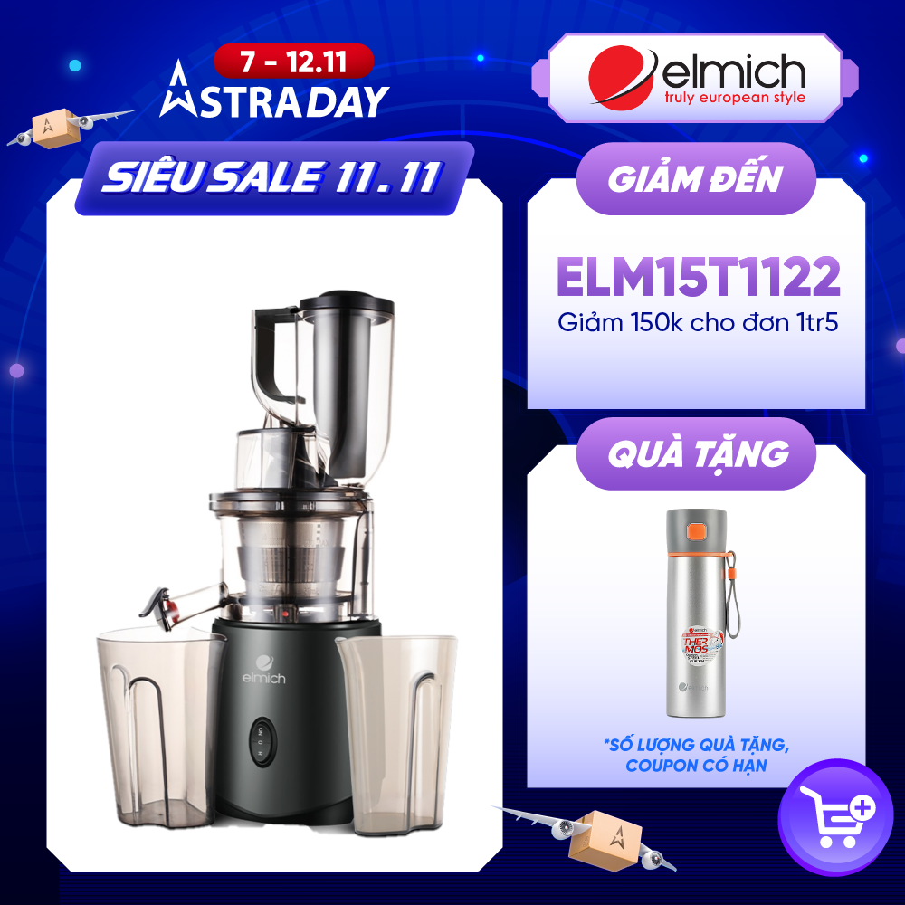 Máy ép chậm Elmich JEE - 1855OL, công suất 240W, ống tiếp nguyên liệu rộng 83mm, độ ồn cực thấp 55 dB - Hàng chính hãng (New)