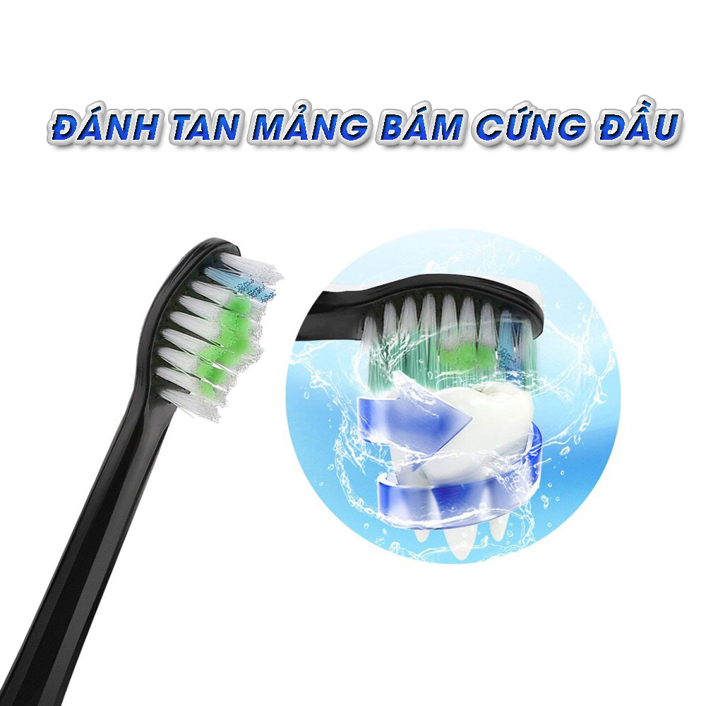 Bộ 4 đầu bàn chải đánh răng điện HX-6064 màu đen cho máy Philips Sonicare HX3, HX6, HX7, HX8, HX9, R, FlexCare +, FlexCare, HealthyWhite, HydroClean, EasyClean, DiamondClean