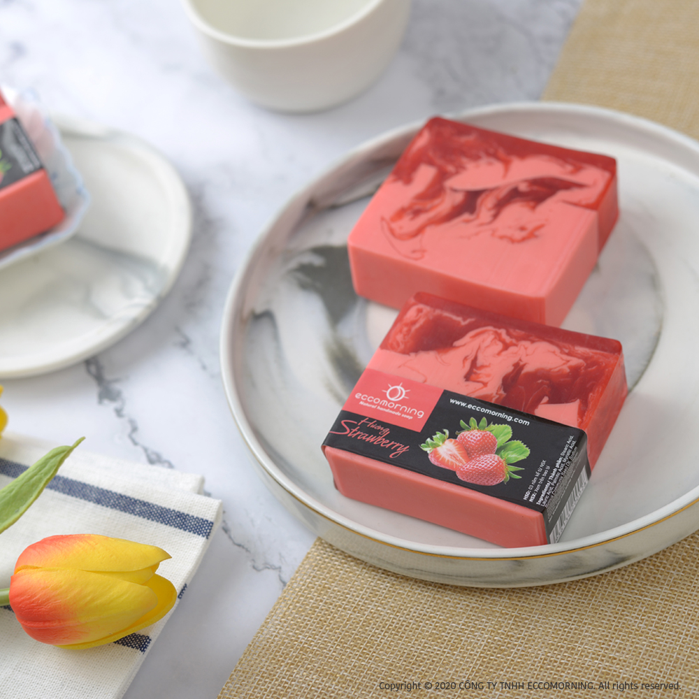 Xà Bông Thiên Nhiên Handmade eccomorning Hình Vuông Hương Dâu – Strawberry Soap