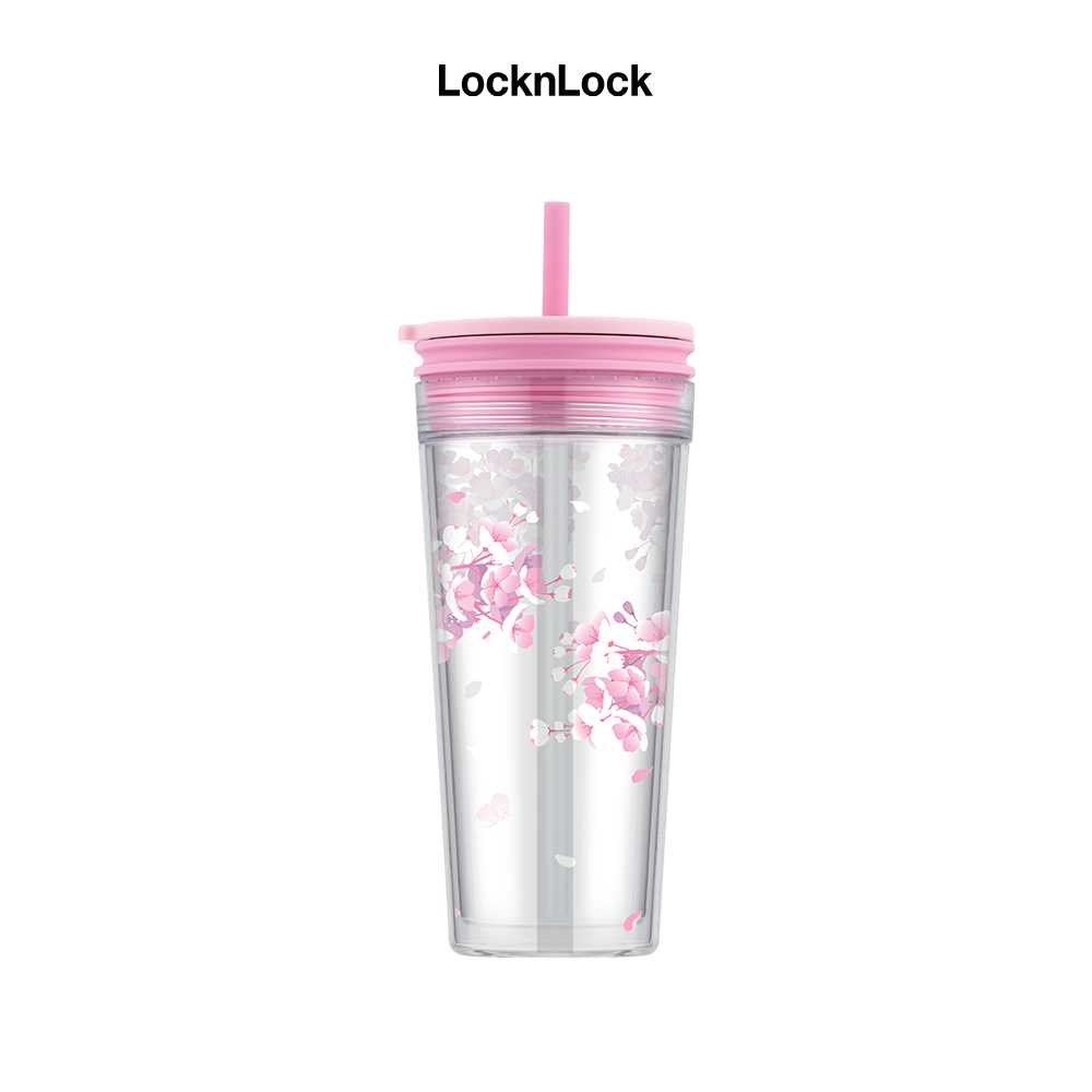 Ly nhựa 2 lớp có ống hút LocknLock Bucket Cold Cup with Straw HAP520 580ml