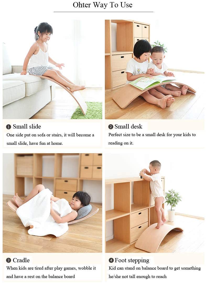 Ván bập bênh, Ván thăng bằng cho bé, Đồ chơi kỹ năng theo phương pháp giáo dục Montessori, Ván thăng bằng cho người lớn tập Yoga - Joy Roker Board - Gỗ Plywood cao su uốn cong - Lau dầu thực vật