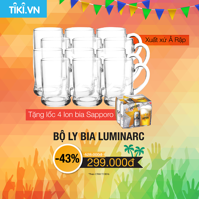 Bộ 12 Ly Bia Thủy Tinh Luminarc Benidorm - G2616 - 450Ml