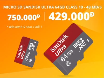 Thẻ Nhớ Micro SD Ultra Sandisk 64 GB Class 10 - 48MB/s