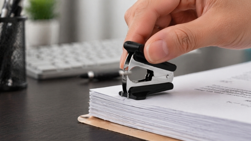 Sử dụng đồ gỡ kim ch&iacute;nh h&atilde;ng gi&uacute;p nhổ ghim bấm nhanh ch&oacute;ng m&agrave; kh&ocirc;ng l&agrave;m r&aacute;ch hay nhăn nheo t&agrave;i liệu